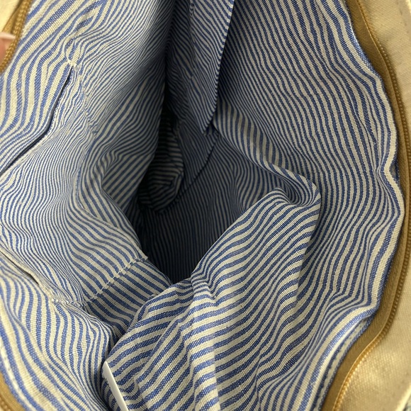 Woven Stripe Canvas Tote with Leather Handles - Gray & Cream - Picture 4 of 5